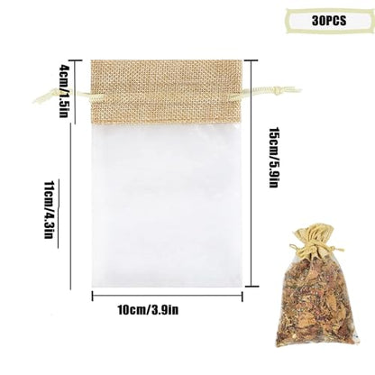 GULELAYAR 30pc Linen Jute Organza Bags - 4x6 Inch Mesh Chiffon Gift Candy Jewelry Pouches Drawstring Bags for Wedding Easter Party Favors Christmas