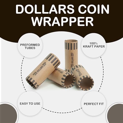 LLIKED 49 PCS Preformed Coin Wrappers Rolls -1 Dollars - size: 49 Dollars Coin Rolls