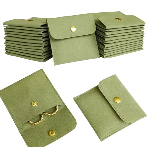 40pcs Green Microfiber Jewelry Pouch Button Bag 8 x 8cm, Jewelry Packaging Bag Luxury Small Favor Bags Jewelry Gift Bags for Earrings Necklaces Bracelet Ring - color: green