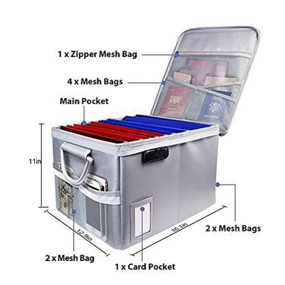 TOMKID Fireproof File Cabinet with Lock, Fireproof Document Organizer Collapsible File Box Filing Cabinet with Handle for Letter Legal Folder Certifications - color: Silver