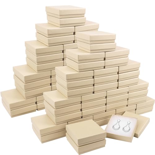 Cardboard Jewelry Gift Boxes, 80 Pack 3.5x3.5x1 Inch, Bulk Cotton Filled Small Jewelry Boxes with Lids for Necklace Ring Bracelet Earring Display Box (Brown) - color: Brown, size: 3.5x3.5x1 Inch (Pack of 80)