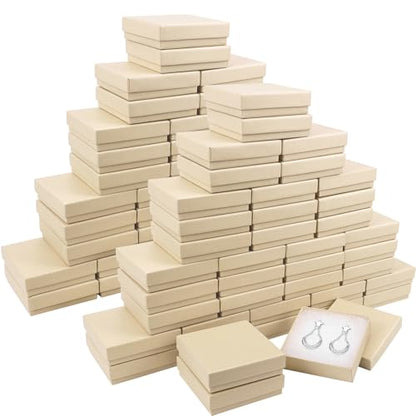 Cardboard Jewelry Gift Boxes, 80 Pack 3.5x3.5x1 Inch, Bulk Cotton Filled Small Jewelry Boxes with Lids for Necklace Ring Bracelet Earring Display Box (Brown) - color: Brown, size: 3.5x3.5x1 Inch (Pack of 80)
