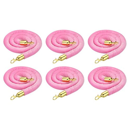 PATIKIL 5 Feet Pink Velvet Stanchion Rope, 6 Pack Crowd Control Barrier Rope with Snap Hooks for Posts Stands Queue Divider of Hotel Theater, Golden - color: Pink, size: 5 Feet