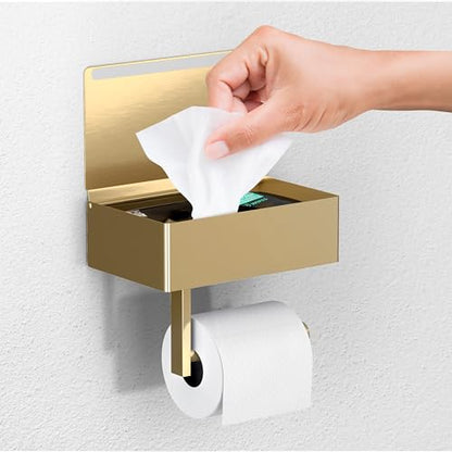 Day Moon™ - Toilet Paper Holder with Shelf & Storage - Wall Mount, Gold - color: Gold