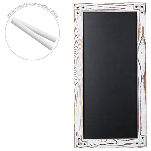 MyGift Wall Mounted Large Chalkboard Sign with Whitewashed Wood Frame - color: White Washed