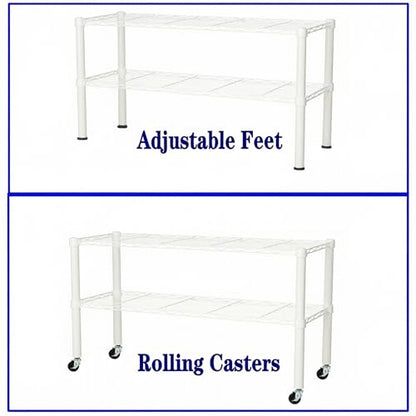 Standing Shelving Units on Casters, 36"W x 14"D x 20"H Metal Storage Rack - color: White, size: 2-Tiers