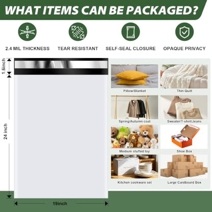 10Pack Thick Large Poly Mailers Bags 19x24 for Clothes and Small Bussiness - color: White, size: 10 Pack-19x24