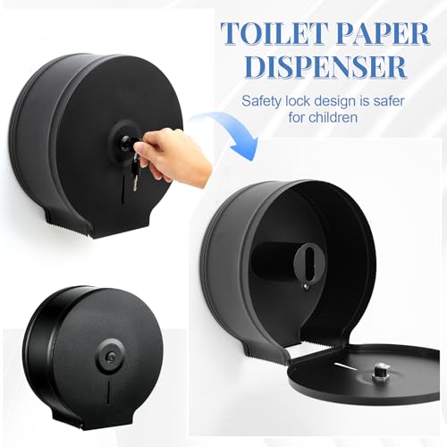 Mifoci 2 Pcs Industrial Toilet Paper Holder Commercial Roll Dispenser Wall Mount Stainless Steel Jumbo Tissue Dispenser Fits 9" Roll Toilet Paper for Office Home Public Places (Black) - color: Black