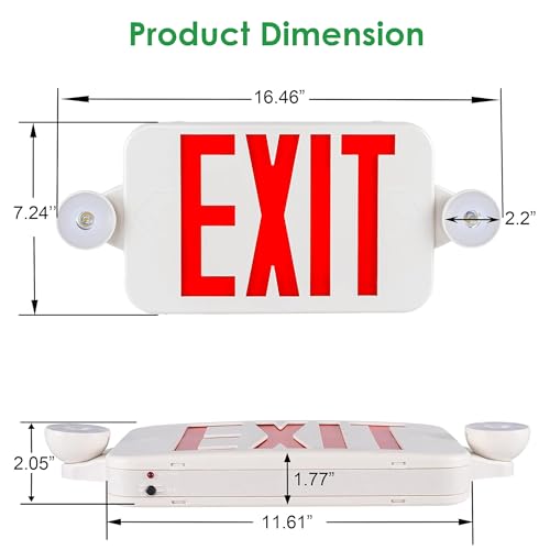 Gruenlich Exit Sign with Emergency Light, Battery Backup, 12 Pack - size: 12-pack