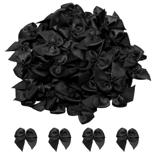 1.5 Inch Black Satin Bows (50 Pcs) – Pre-Tied Mini Bows for Gifts, Wedding Party Favors, DIY Crafts & Wrapping Decorations - size: Black