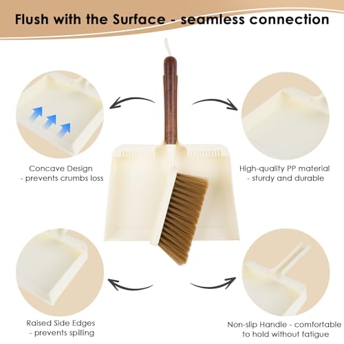 Hand Broom and Dustpan Set,with Sapele Wood Handle,Beige
