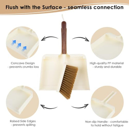 Hand Broom and Dustpan Set,with Sapele Wood Handle,Beige