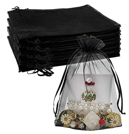 Jexila 100 Pack Mesh Organza Bags 5X7 Inch Drawstring Small Gift Bag Black - color: Black