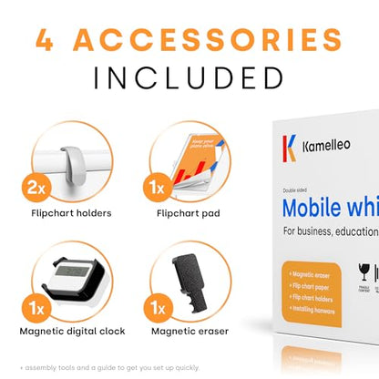 Kamelleo Rolling Whiteboard on Wheels 96" x 46", Double Sided White Board - color: Pearl White, size: 96x46