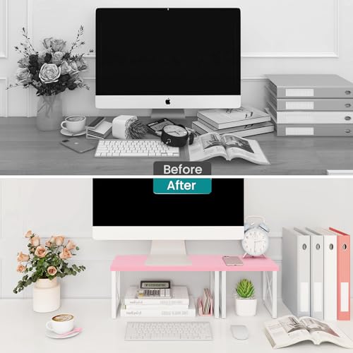 ELITEROO Desktop Shelf, 2 Tier Independent Stackable Desk Stand - color: Pink