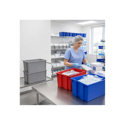 QUANTUM STORAGE SYSTEMS SNT230 Genuine Stack and Nest Tote, Heavy-Duty Polypropylene Container for Warehouse, Shipping & Storage, 23-1/2" x 19-1/2" x 13", Blue, 3-Pack - color: Blue