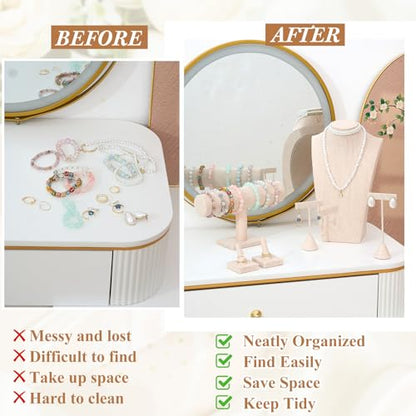 Kigley 6 Pcs Jewelry Display Set Necklace Bust T Bar Bracelet Holder Linen - color: Linen