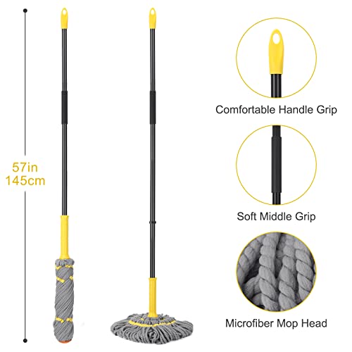 KeFanta Self-Wringing Twist Mop with 1 Extra Refill, 57 " Long Handle, Gray - color: Gray (1 Handle & 2 Mop Heads)
