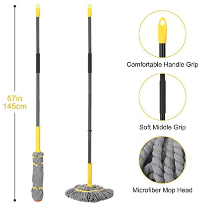 Self-Wringing Twist Mop, Microfiber Floor mop 57" Long Handle, Gray - color: Gray (1 Handle & 1 Mop Head)