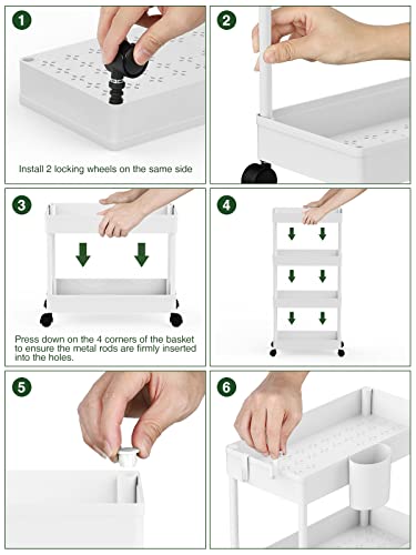 LEHOM Slim Rolling Storage Cart - 4 Tiers Bathroom Organizer Utility Cart - color: Pear White