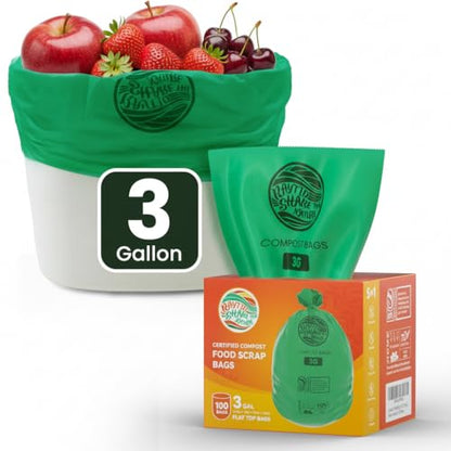 Compost Bags 3 Gallon,100 Count,Compost Food Scrap Waste Bags Fits Countertop Bin,Small Kitchen Food Scrap Waste Bags,Compost bin bags,Certified by BPI,ASTM D6400 and OK compost HOME certified - color: 3G-100count