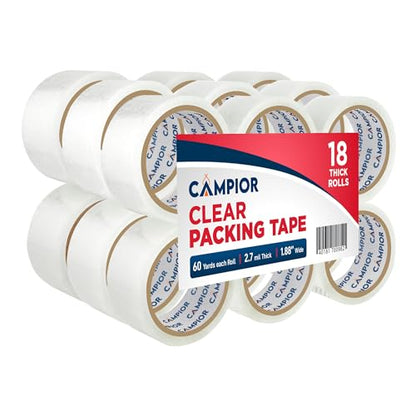 18 Rolls Clear Packing Tape 2 Inch Wide – Strong Adhesion & Durable 1.7 Mil Thickness Clear Packing Tape for Moving, Shipping & Storage – Smooth Unwinding Packaging Tape Refill, 60 Yards Per Roll - size: 18 Pack