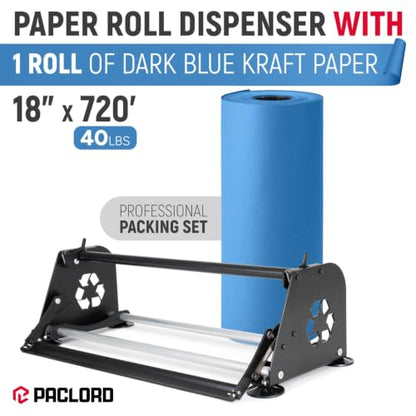18" Paper Dispenser with Cutter + Dark Blue Kraft Paper Roll - color: Dark Blue, size: 1 Roll + Dispenser