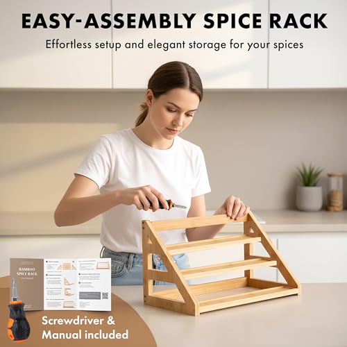 EDELHAUS 3 Tier Bamboo Spice Rack Organizer for Cabinet, Fits 24 Jars - color: Standing Rack
