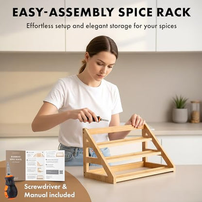 EDELHAUS 3 Tier Bamboo Spice Rack Organizer for Cabinet, Fits 24 Jars - color: Standing Rack