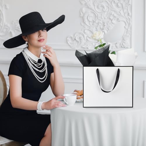 ReliThick 12 Pack Paper Gift Bag with Handles & Tissue, White, Black - color: White, Black