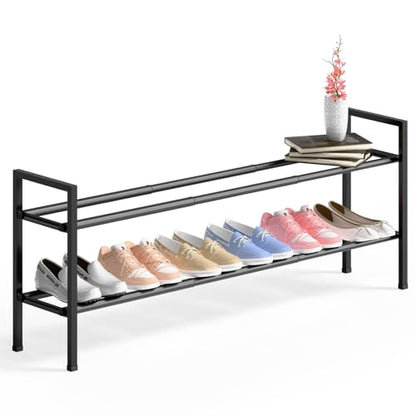 Bumusty 2 Tier Long Expandable Shoe Rack for Closet, Black - color: Black, size: 2-tier