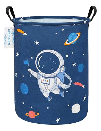 Round Laundry Basket Collapsible Storage Hamper Organizer Space Astronaut - color: Blue Space Astronaut