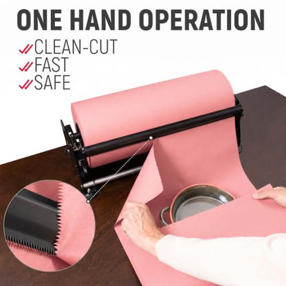 18" Paper Dispenser with Cutter + Pink Kraft Paper Roll - color: Pink, size: 1 Roll + Dispenser