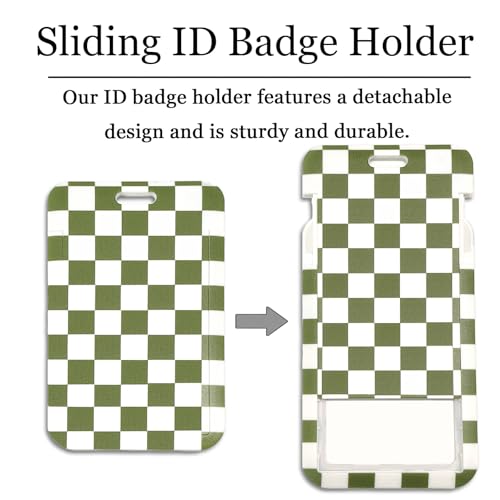 Scrunchie Lanyard/Stretchy Lanyards with ID Holder Checkered Pattern Retractable Lanyard with Badges Keychain Holder, Ideal for Women Teachers Nurse Back to School Birthday Gifts (Green) - color: Green