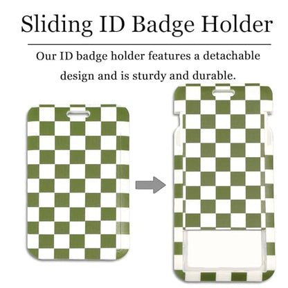 Scrunchie Lanyard/Stretchy Lanyards with ID Holder Checkered Pattern Retractable Lanyard with Badges Keychain Holder, Ideal for Women Teachers Nurse Back to School Birthday Gifts (Green) - color: Green