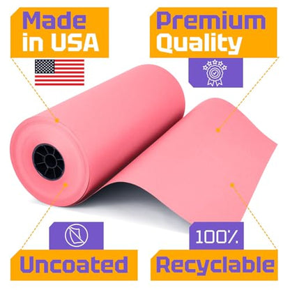 USA Made 18" x 8640" (720 ft) Pink Kraft Paper Roll, Large Size - color: Pink, size: 1 Roll