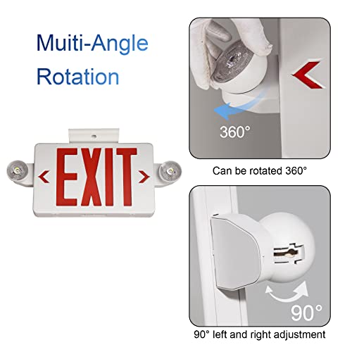 GZRUIYANG Exit Sign With Emergency Lights Red, LED Exit Light With Battery Backup, UL 924 Certified, AC 120/277V, Commercial Lights Combo for Business - 2 Pack - color: White Housing Red Letter, size: 2 Pack