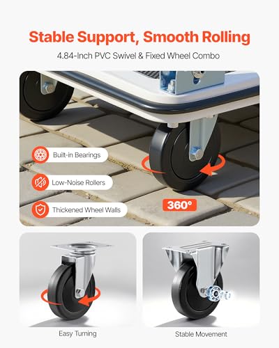 VEVOR Foldable Push Cart Dolly, 660 lbs Load Capacity, Folding Platform Truck with Swivel Wheels, Moving Platform Hand Truck Flatbed Cart, Space Saving Push Handle for Easy Storage 35.4 x 34.3 x 24 in - size: 35.4 x 34.3 x 24.0 in /900 x 870 x 610 mm
