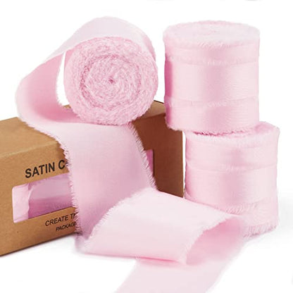 Keypan Pink Frayed Satin Chiffon Ribbon, 1.5 Inches, 21 Yards - color: Pink
