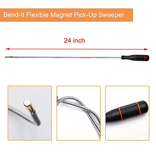 4 Pack Telescoping Magnet Pick-up Tool Set - Retrieving Pickup Tools，Extendable Pick Up Tools，Bendable Spring Magnet Stick，Flexible Extra Long Reach Bendable Curve Grabber with 4 Claws