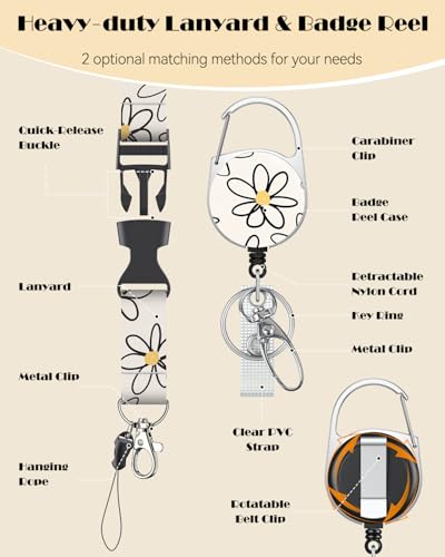 Uniclife Fashionable Sliding Badge Holder Flower Pattern with Reel - color: Beige Base Daisy-horizontal