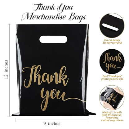 ZORRITA Thank You Bags for Small Business, 100 Pack, 9 x 12 Inch - color: Black, style: 9 × 12 Inch