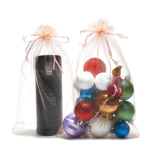 FOCCIUP 25 PCS 8x12 Inches Organza Bags With Drawstring Candy Bags Mesh Pouches for Party Wedding Presents Gift - color: Peach