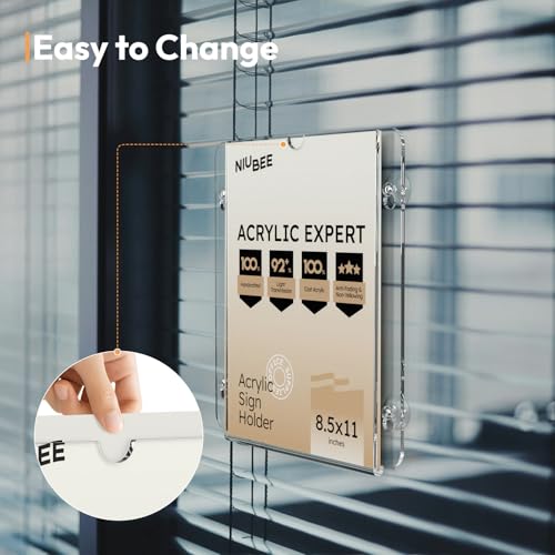 NIUBEE 12 Packs Acrylic Window Door Sign Holder with Suction Cup 8.5 x 11