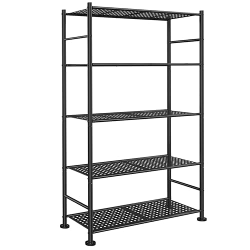 Sakugi 5-Tier Garage Shelving Unit - Heavy-Duty Metal Storage Shelves, Anti-Tip with Leveling Feet, Stable Storage for Kitchen, Pantry and Living Room Organization (Black, 30.7" x 10.6" x 58")