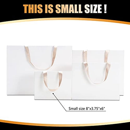 White Gift Bags with Handles, 20Pcs 8"x3.75"x6" Small - color: White, size: 8 x3.75 x6 Inch (Pack of 20)