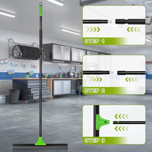 Rubber Floor Squeegee with 24” Heavy Duty Silicone Rubber Scraper Head and 60” Long Adjustable Handle, Shower Squeegees for Concrete Floor, on Multi-Surface Tile Glass Pool Garage Cleaning - size: 24"
