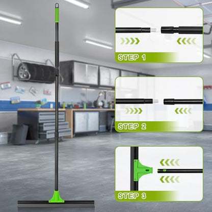 Rubber Floor Squeegee with 24” Heavy Duty Silicone Rubber Scraper Head and 60” Long Adjustable Handle, Shower Squeegees for Concrete Floor, on Multi-Surface Tile Glass Pool Garage Cleaning - size: 24"