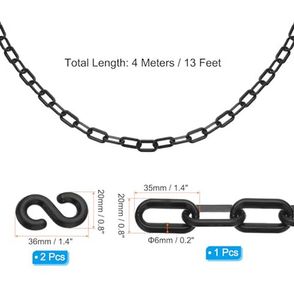 PATIKIL 13Ft Plastic Chain Barrier, Safety Link Chain with 2 S-Hooks for Crowd Control at Driveway Elevator Parking Lot, Black - color: Black