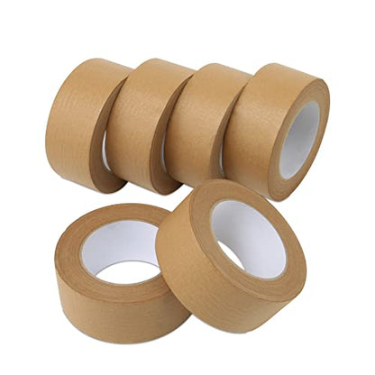 Lichamp Kraft Packing Tape, Brown Kraft Gummed Tape for Packing Boxes, Shipping Cardboard and Carton Sealing, 6 Rolls x 2 inch x 55 Yard x 7 mil, B206BN - size: 2 inches